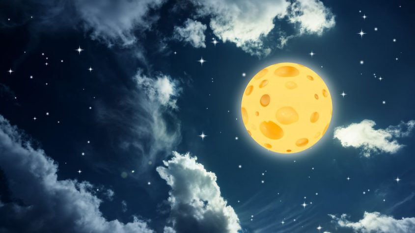 El lobo que cree que la luna es queso, relato anónimo